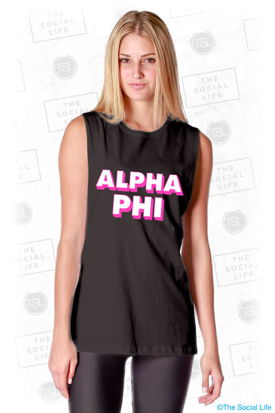 Alpha Phi Block Letters Muscle Tank