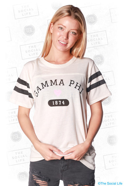 Gamma Phi Beta Striped Sleeve Athletic Tee
